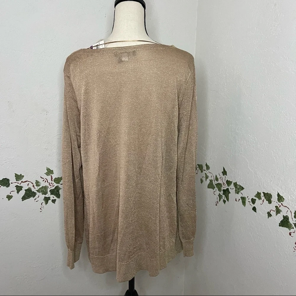 International Concepts INC Womens Gold Metallic Long Sleeve Scoop Neck Faux Wrap - Picture 12 of 15